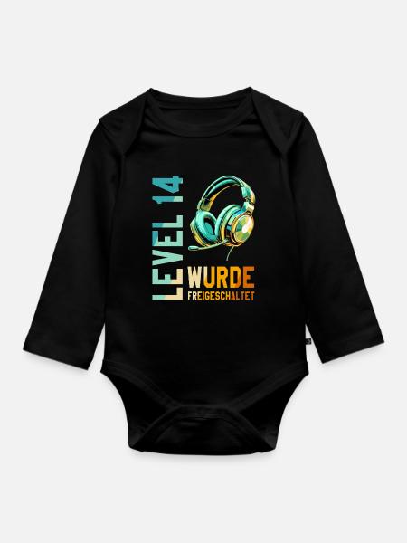 14. Geburtstag Junge Mädchen Teenager Level 14 - Baby Bio-Langarm-Body - Schwarz