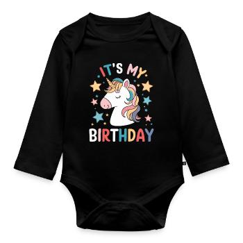 Es ist meine Geburtstags-süße Einhornparty - Baby Bio-Langarm-Body - Schwarz - Vorne