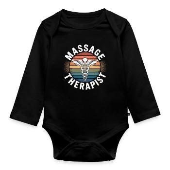 Retro Rainbow Massage Logo - Organic Longsleeve Baby Bodysuit - black - Front