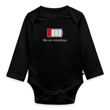 Low Battery Mondays – Low Energy Mood - Organic Longsleeve Baby Bodysuit - black - Front