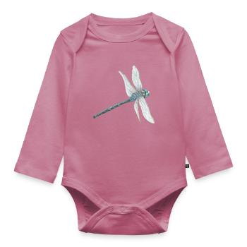 Teal Dragonfly Illustration - Organic Longsleeve Baby Bodysuit - mauve - Front