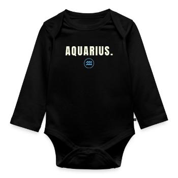 AQUARIUS. Minimalist Zodiac Success Edition - Baby Bio-Langarm-Body - Schwarz - Vorne