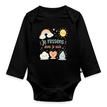 Je ressens donc je suis – T-shirt enfant émotions - Body Bébé bio manches longues - noir - Devant