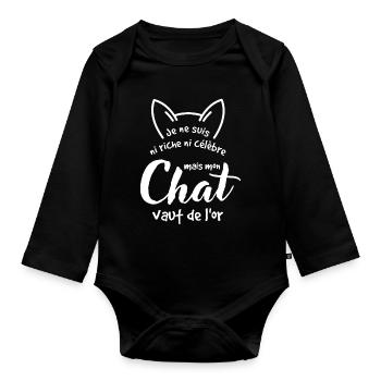 Precious cat and golden humor - Organic Longsleeve Baby Bodysuit - black - Front