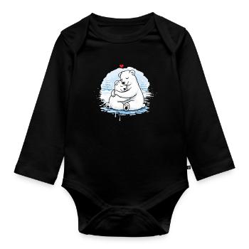 Cuddling polar bears in winter – a loving motif - Organic Longsleeve Baby Bodysuit - black - Front