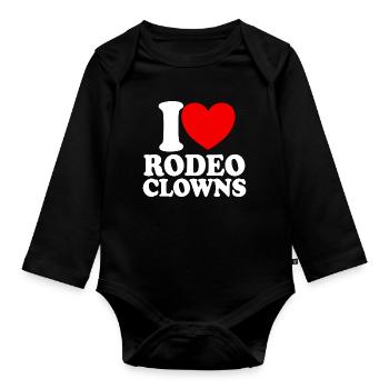 Ich liebe Rodeo-Clowns, Red Heart Rodeo-Clowns - Baby Bio-Langarm-Body - Schwarz - Vorne