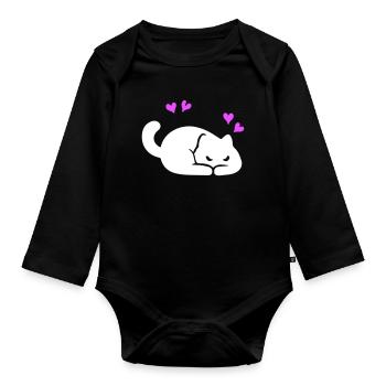 Cat Love - Organic Longsleeve Baby Bodysuit - black - Front