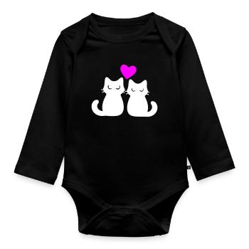 Couple de chats amoureux - Body Bébé bio manches longues - noir - Devant