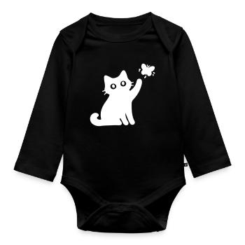 Katze Niedlich - Baby Bio-Langarm-Body - Schwarz - Vorne