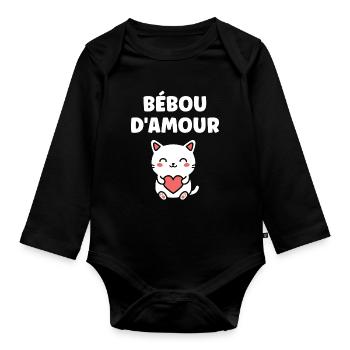 Bébou d’amour chat cœur - Body Bébé bio manches longues - noir - Devant