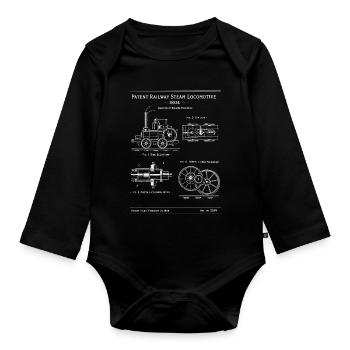 Bauplan für Dampflokomotiven 1804 - Baby Bio-Langarm-Body - Schwarz - Vorne
