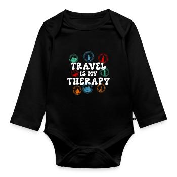 Passport Stamp World Travel Adventure Gift - Organic Longsleeve Baby Bodysuit - black - Front
