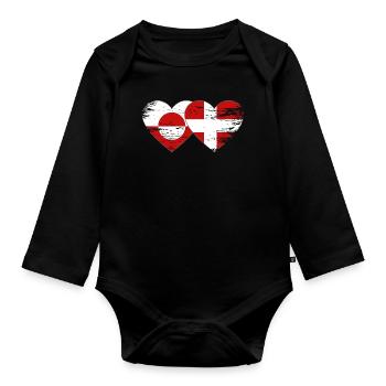 Cœur du drapeau du Groenland-Danemark utilisé - Body Bébé bio manches longues - noir - Devant