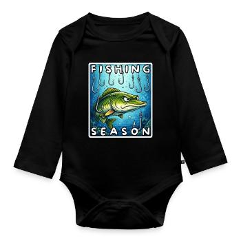 Chemise de pêche drôle de brochet, autocollant - Body Bébé bio manches longues - noir - Devant