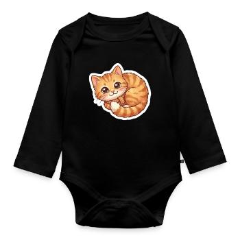Gemütlicher orangefarbener Katzenschal - Baby Bio-Langarm-Body - Schwarz - Vorne