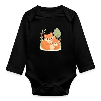 Süßes Fuchs Pärchen im Wald - Baby Bio-Langarm-Body - Schwarz - Vorne