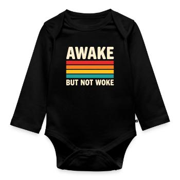Awake But Not Woke Retro Sunset Design - Organic Longsleeve Baby Bodysuit - black - Front