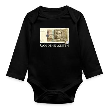 Goldene Zeiten DM Retro 50er, Handzeichnung  - Baby Bio-Langarm-Body - Schwarz - Vorne