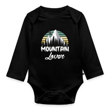 Mountain Retro Mountain Landscape - Organic Longsleeve Baby Bodysuit - black - Front