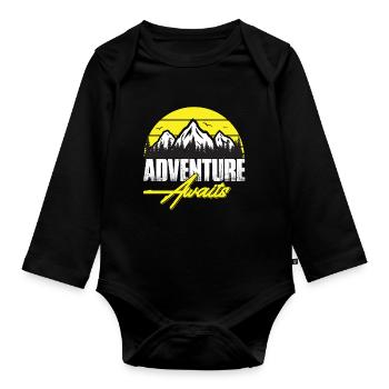 Abenteuer wartet Berglandschaft Neon - Baby Bio-Langarm-Body - Schwarz - Vorne