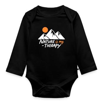 Nature is my Therapy Mountains for Hikers - Organic Longsleeve Baby Bodysuit - black - Front