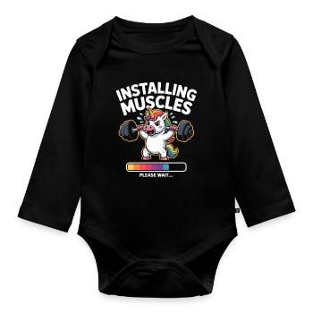 Unicorn lifts weights - Organic Longsleeve Baby Bodysuit - black - Front