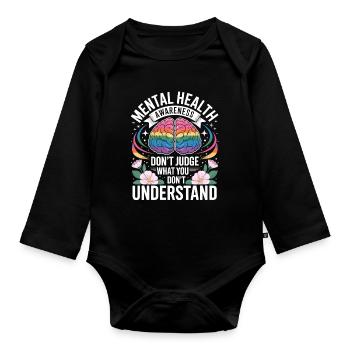 Mental Health Rainbow Brain - Organic Longsleeve Baby Bodysuit - black - Front