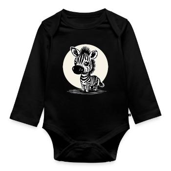 Cute Zebra – Cute Animal Motif - Organic Longsleeve Baby Bodysuit - black - Front