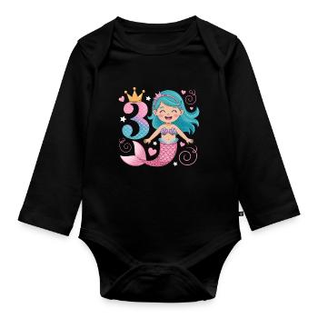 3e anniversaire de la sirène 3 ans - Body Bébé bio manches longues - noir - Devant