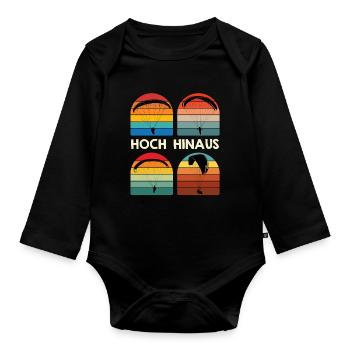 Paragliding HIGH UP Retro Funny - Organic Longsleeve Baby Bodysuit - black - Front