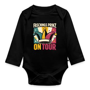 Faschingsprinz on Tour Karneval Konfetti - Baby Bio-Langarm-Body - Schwarz - Vorne