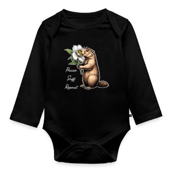 Murmeltier: Pause, Schnuppern, Weitermachen - Baby Bio-Langarm-Body - Schwarz - Vorne