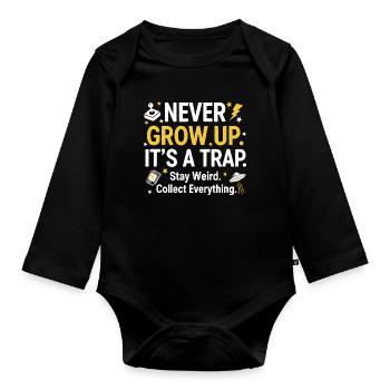 Grow Up Kidult Retro Collector - Organic Longsleeve Baby Bodysuit - black - Front