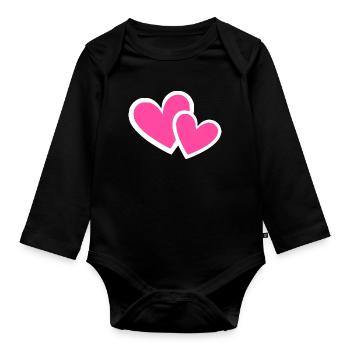 Valentinstag Pink Heart, Valentinstag - Baby Bio-Langarm-Body - Schwarz - Vorne