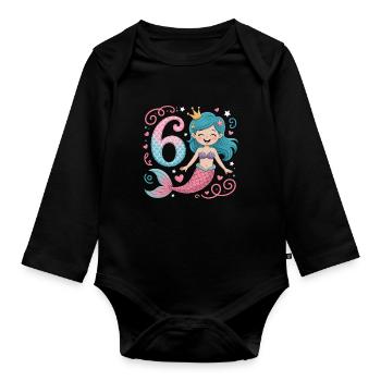 Meerjungfrau 6. Geburtstag 6 Jahre - Baby Bio-Langarm-Body - Schwarz - Vorne