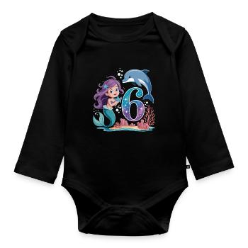 Meerjungfrau 6. Geburtstag 6 Jahre - Baby Bio-Langarm-Body - Schwarz - Vorne