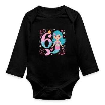 Meerjungfrau 6. Geburtstag 6 Jahre - Baby Bio-Langarm-Body - Schwarz - Vorne