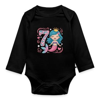 Meerjungfrau 7. Geburtstag 7 Jahre - Baby Bio-Langarm-Body - Schwarz - Vorne