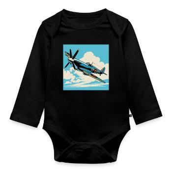 Vintage Prop Airshow Pop Art - Organic Longsleeve Baby Bodysuit - black - Front