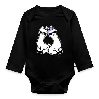 2 Llamas Couple In Love Cool Sunglasses Sitting - Organic Longsleeve Baby Bodysuit - black - Front