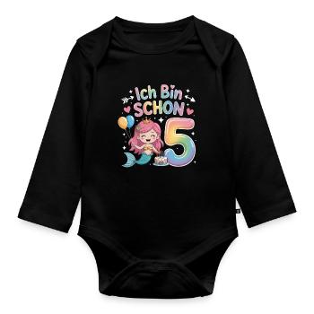 I'm already 5 Mermaid Birthday - Organic Longsleeve Baby Bodysuit - black - Front