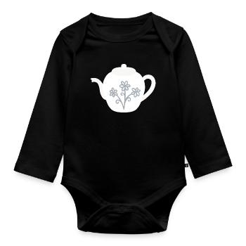 Floral Teapot Bloom - Organic Longsleeve Baby Bodysuit - black - Front