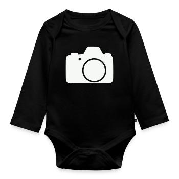 Kamera Linien-Icon Design - Baby Bio-Langarm-Body - Schwarz - Vorne