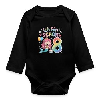 I'm already 8 Mermaid Birthday - Organic Longsleeve Baby Bodysuit - black - Front