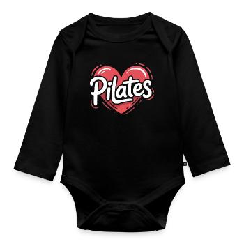 Pilates Herzdesign - Baby Bio-Langarm-Body - Schwarz - Vorne