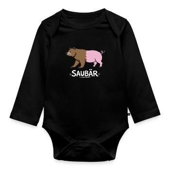 Cochon Ours – Jeu de mots drôles Conception animale - Body Bébé bio manches longues - noir - Devant