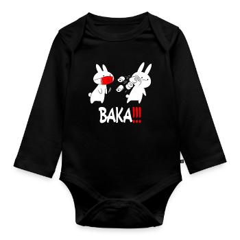 Baka Rabbit Slap Anime Funny Japanese Otaku - Organic Longsleeve Baby Bodysuit - black - Front