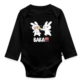 Baka Rabbit Slap Anime Funny Japanese Otaku - Organic Longsleeve Baby Bodysuit - black - Front