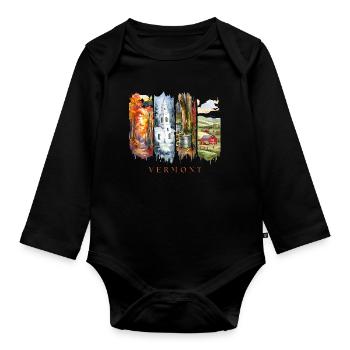 Vermont Travel – Autumn Foliage & Farm Life - Organic Longsleeve Baby Bodysuit - black - Front