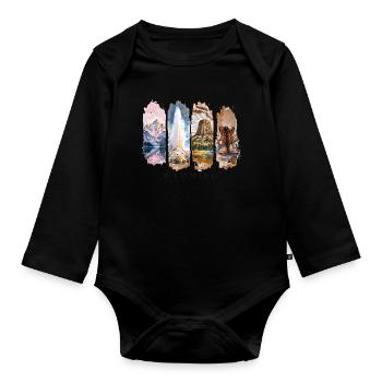 Wyoming USA Tour – Nature, Adventure, Yellowstone - Organic Longsleeve Baby Bodysuit - black - Front